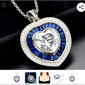 Necklace in silver tone stainless steel simulated Blue Diamond heart  20inches